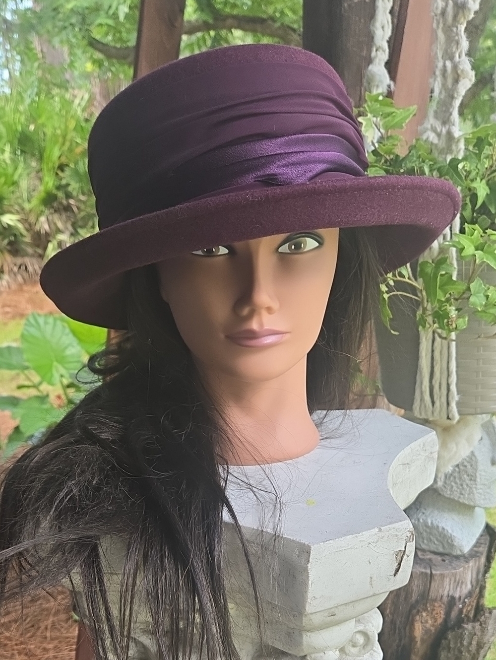 Georgi Purple Felt Wool Church Hat With Bow